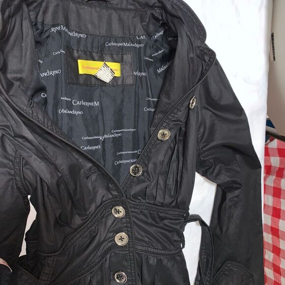WOMEN'S Catherine Malandrino y2k black cotton and silk Trench coat pleatedSIZE P - Picture 6 of 10